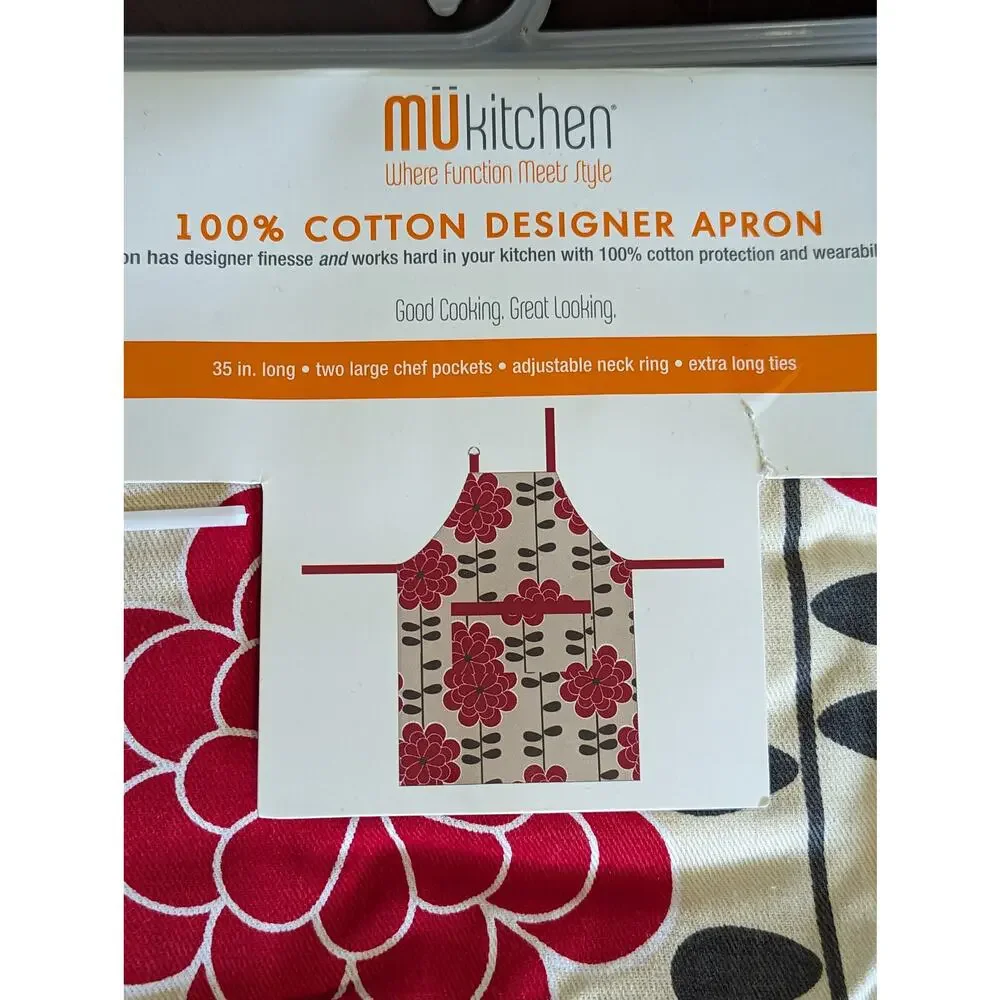 NWT Floral Apron With Large Chef Pockets Adjustable Neck Ring Extra Long Ties